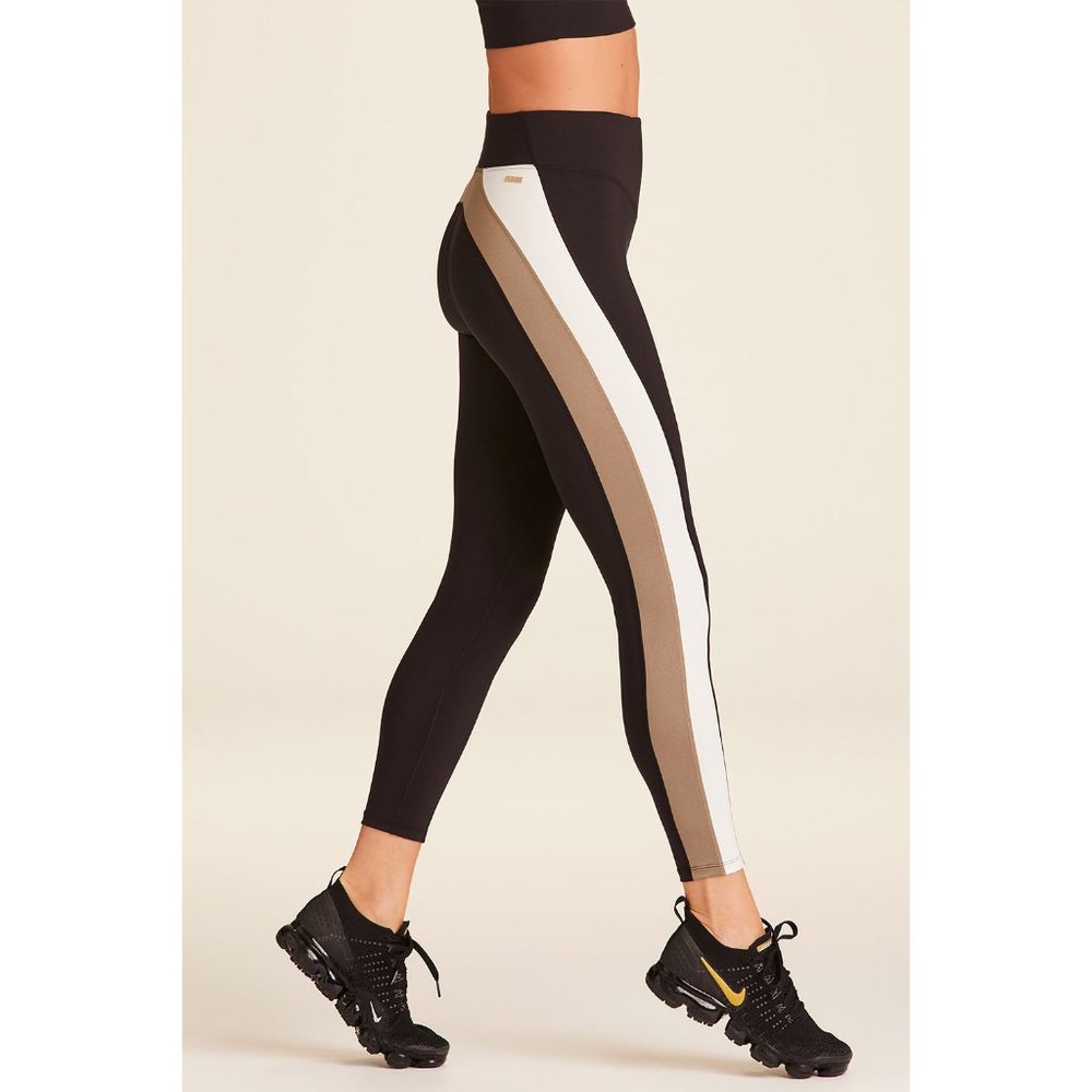 Alala Black Leggings with White and Taupe Side Stripes